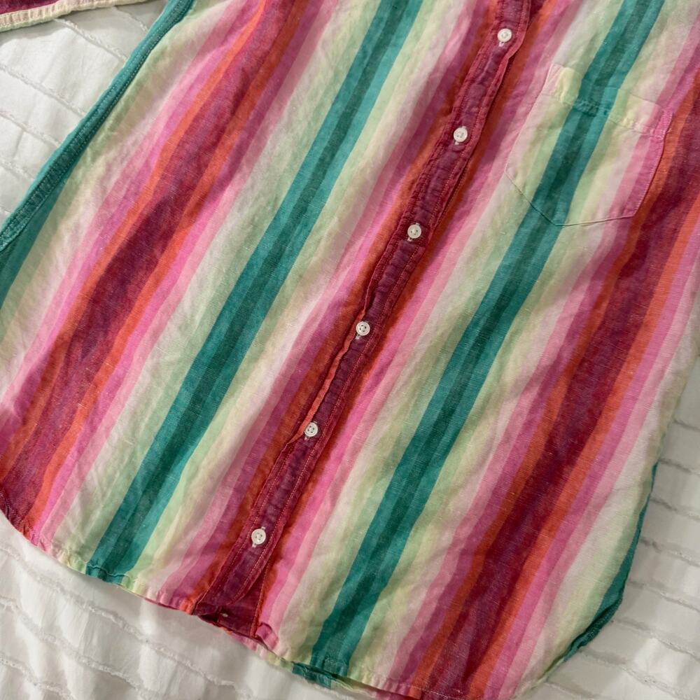J.Crew Striped Linen Shirt Women's 6 Coastal Grandmother Retro 70s Vacation Boho - Picture 11 of 16